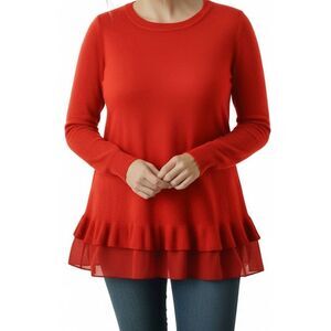 NWT Plus Size Red Lightweight Tunic Sweater | Cozy Longline Top 48” Bust